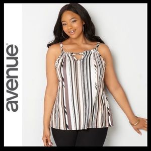 Avenue Striped Embellished Keyhole Top